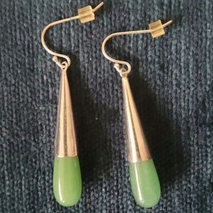 Vintage Sterling Silver Aventurine Dangle Earrings